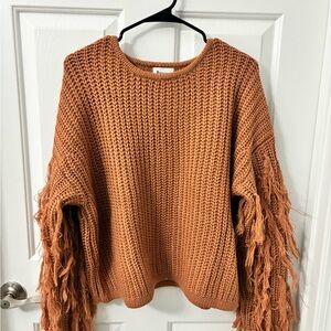 Rust Fringe Sleeve Sweater